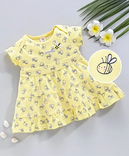 ToffyHouse Half Sleeves Honey Bee Print Frock - Yellow