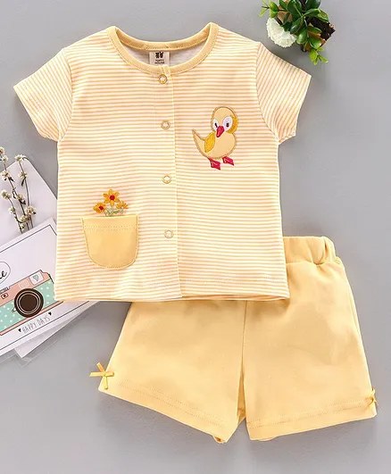 ToffyHouse Half Sleeves Embroidered Night Suit - Yellow