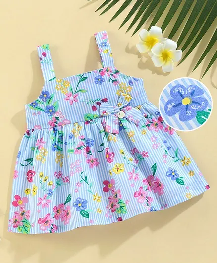ToffyHouse Sleeveless Floral Print Frock - Blue