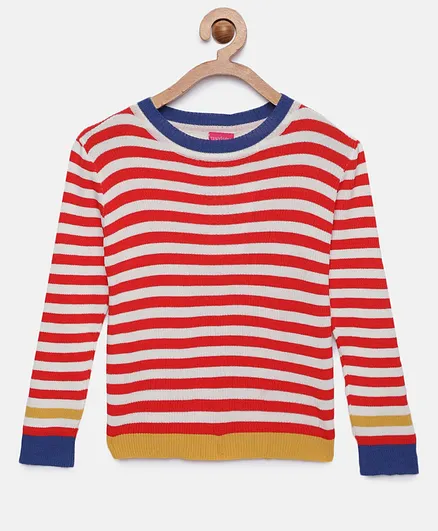 Tiny Girl Full Sleeves Striped Top - Red