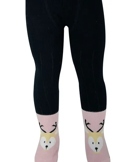 Kidofash Reindeer Design Full Length Stocking For Kids - Black