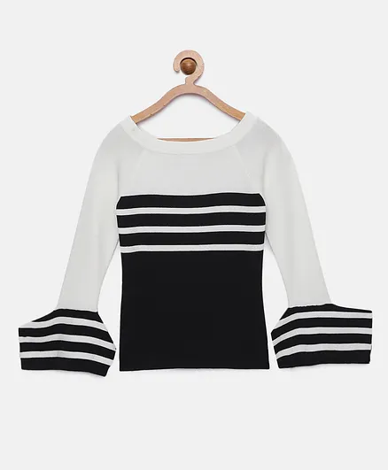 Tiny Girl Colour Blocked Knitted Full Sleeves Top - Black