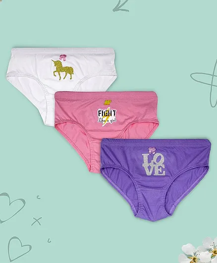 D'chica Set of 3 Horse Printed Panties - Purple White Pink-