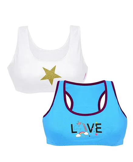 D'chica Pack of 2 Non-Wired & Non Padded Love Print Bra - Blue White
