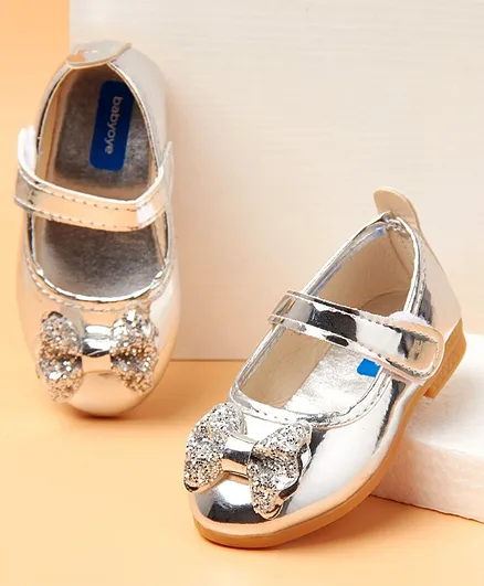 Babyoye Belly Shoes Bow Applique - Silver
