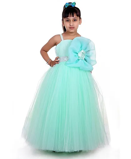 Indian Tutu Sleeveless Big Flower Fit & Flare Gown - Blue