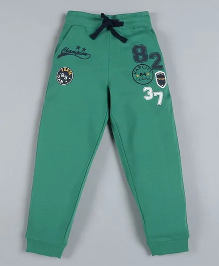 Plum Tree Full Length Champion Print Jogger Track Pants - Green