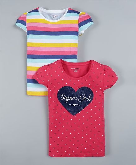 Plum Tree Pack Of 2 Short Sleeves Striped T-Shirts - Multi Colour