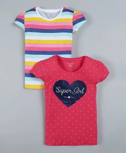 Plum Tree Pack Of 2 Short Sleeves Striped T-Shirts - Multi Colour