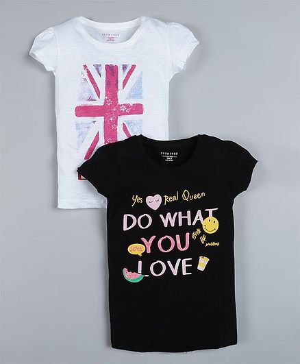 Plum Tree Pack of 2 Short Sleeves London Print T-Shirts - Black & Off White