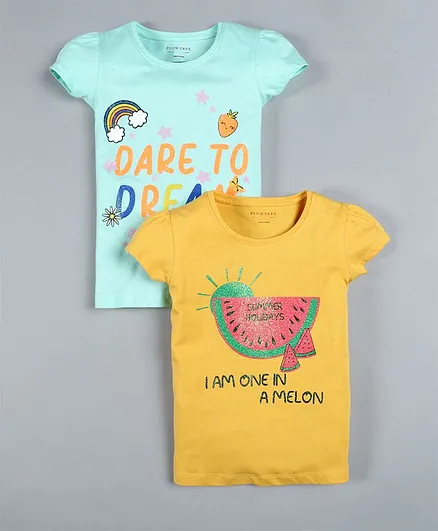 Plum Tree Pack Of 2 Short Sleeves Watermelon Print T-Shirts - Yellow & Blue