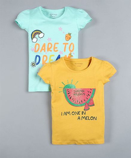 Plum Tree Pack Of 2 Short Sleeves Watermelon Print T-Shirts - Yellow & Blue