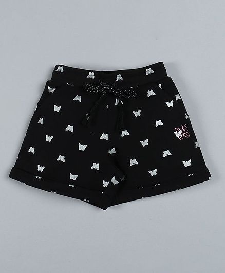 Plum Tree All Over Butterfly Glitter Printed Shorts - Black