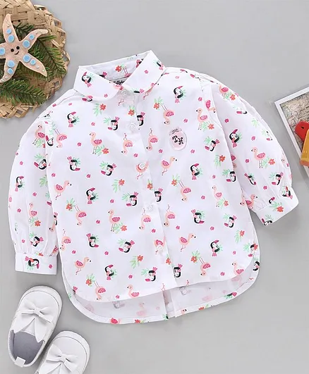 ToffyHouse Full Sleeves Shirt Flamingo Print - White