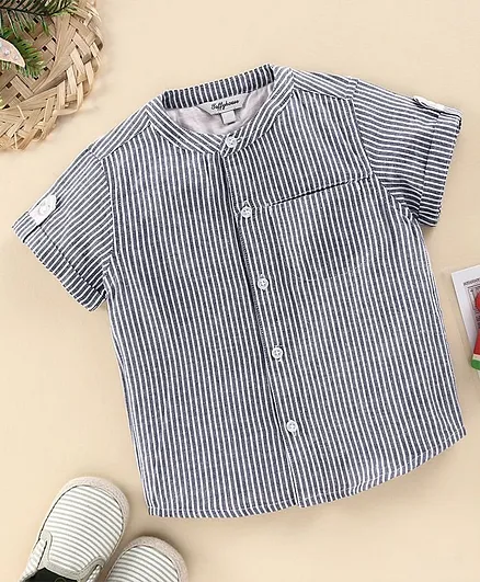 ToffyHouse Half Sleeves Striped Shirt - Grey