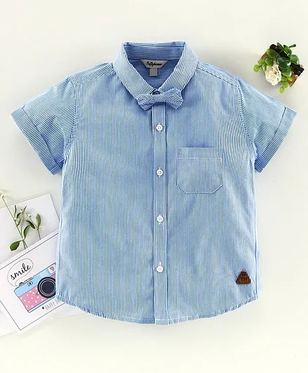 ToffyHouse Half Sleeves Striped Shirt with Bow - Blue