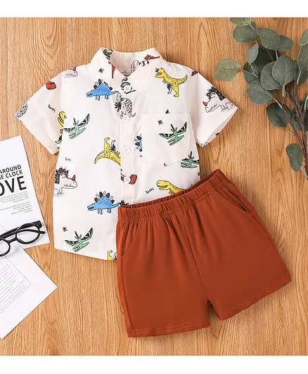 Kookie Kids Half Sleeves Shirt with Shorts Animal Print - White Red