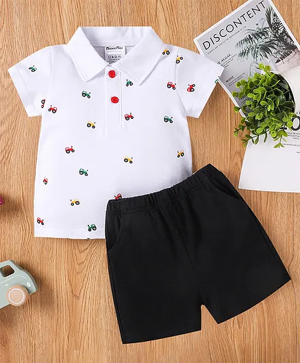 Kookie Kids Half Sleeves Tee & Shorts Jeep Print - White Black