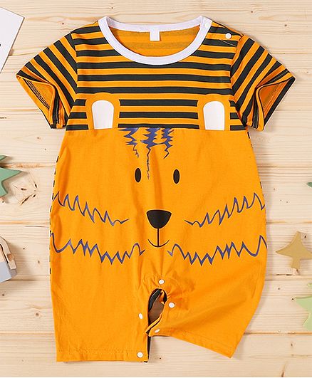 Kookie Kids Half Sleeves Printed Romper - Orange