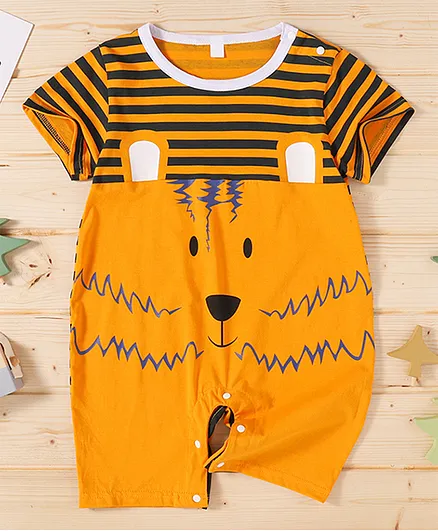Kookie Kids Half Sleeves Printed Romper - Orange