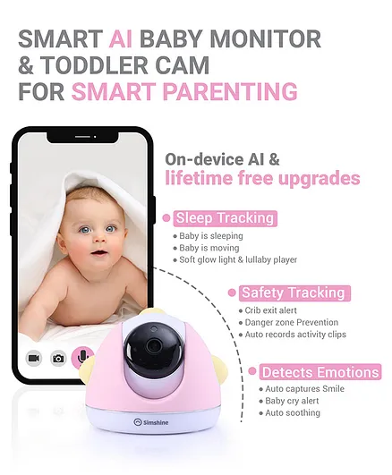 SimCam Smart AI Baby Monitor & Toddler Cam (Dual Purpose) for Smart Parenting - Pink