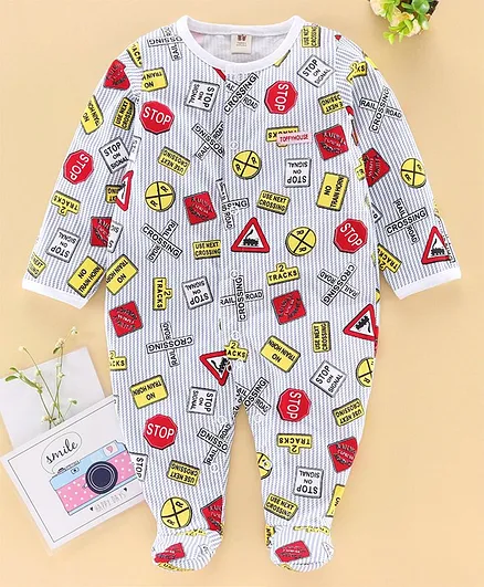 ToffyHouse Full Sleeves Sleep Suit Road Sign Print - Multicolor