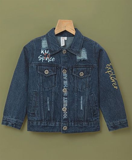 Little Carrot Placement Print Denim Full Sleeves Jacket - Dark Blue