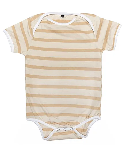 Toddler Tales Half Sleeves Stripes Onesie - Beige