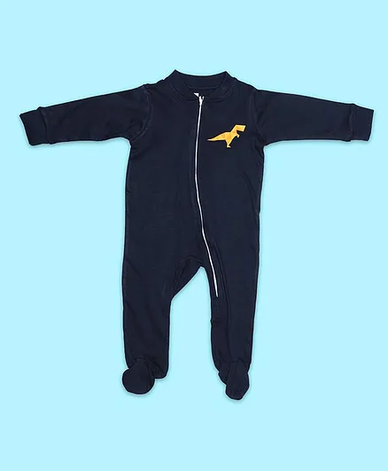 Toddler Tales Dino Print Full Sleeves Footed Romper - Navy Blue