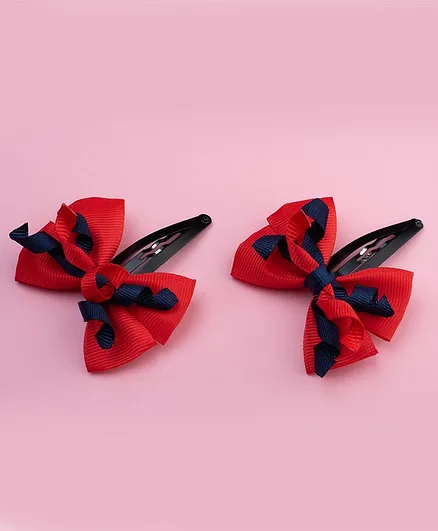 Ribbon candy Set Of 2 Bow Hair Clips - Red