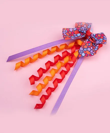Ribbon candy - Polka Dot Print Bow With Danglers Alligator Clip Hair Clip - Purple