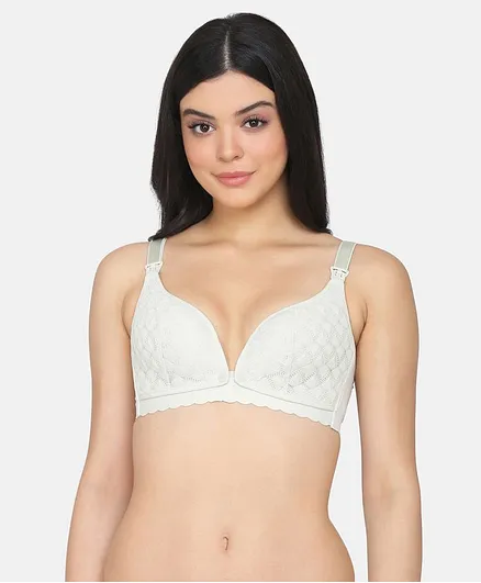MAMMA PRESTO Full Coverage Lightly Padded Self Design Maternity Bra - Olive Green