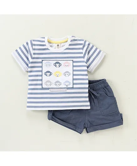 ToffyHouse Half Sleeves T-Shirt & Shorts Set Stripes - Blue