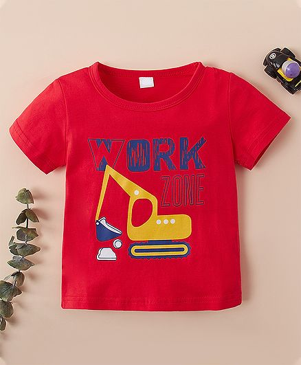 Kookie Kids Half Sleeves Tee Work Zone Print - Red
