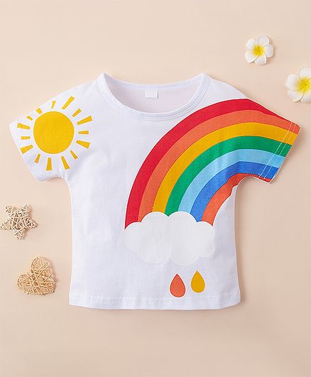 Kookie Kids Half Sleeves Tee Rainbow Print - White