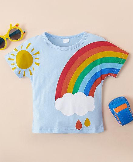 Kookie Kids Half Sleeves Tee Rainbow Print - Blue