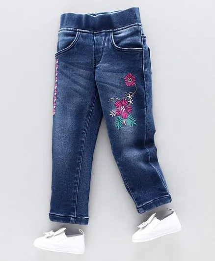 Enfance Flower Embroidered Full Length Jeans - Blue