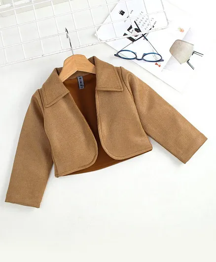 Enfance Full Sleeves Solid Short Jacket - Brown