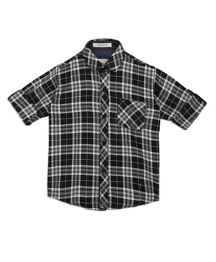 AJ Dezines Roll Up Full Sleeves Checkered Shirt - Black