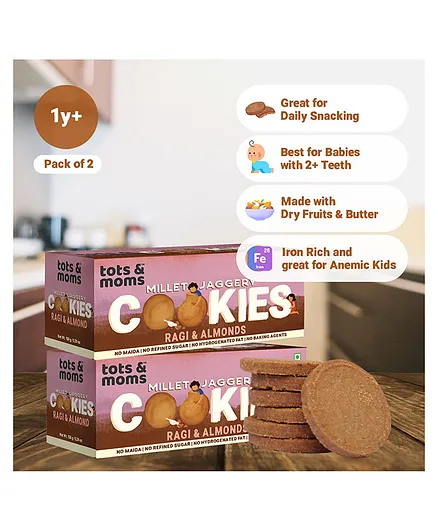 Tots & Moms Millet & Jaggery Cookies Ragi & Almonds - Pack of 2