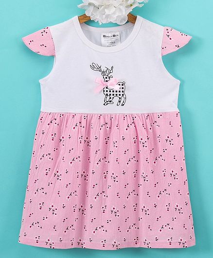 Kookie Kids Cap Sleeves Frock Allover Print - Pink
