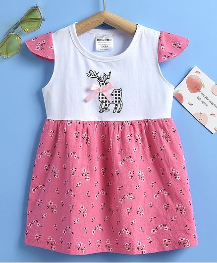 Kookie Kids Cap Sleeves Frock Allover Print - Fuchsia