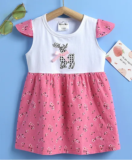 Kookie Kids Cap Sleeves Frock Allover Print - Fuchsia