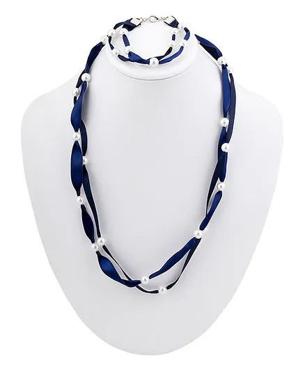 Ribbon candy Ribbon Necklace And Bracelet Set - Navy Blue