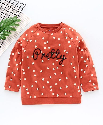 Ventra Full Sleeves Dots Print Sweatshirt - Peach
