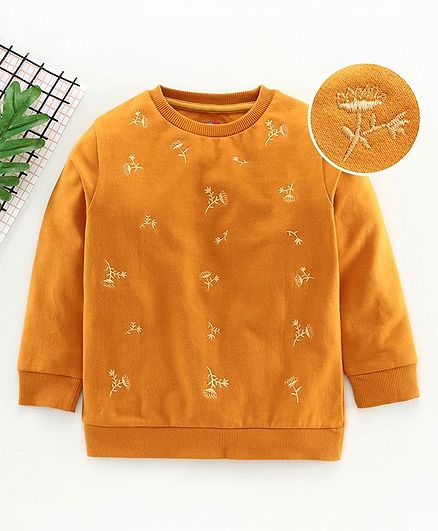 Ventra Full Sleeves Flower Embroidery Sweatshirt - Brown