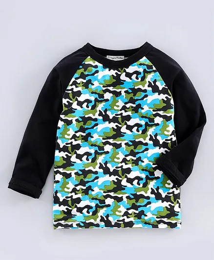CrayonFlakes Full Sleeves Camouflage Print Tee - Blue