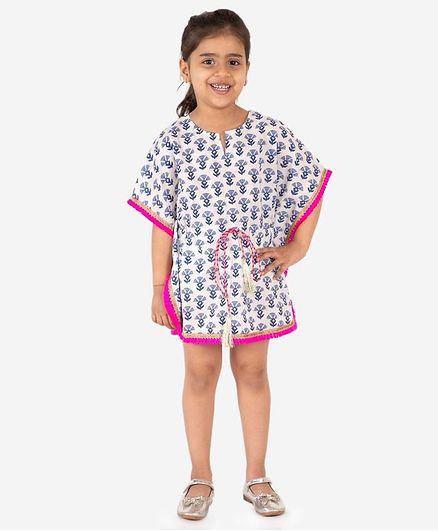 Lil Peacock Half Sleeves All Over Printed Dress - Blue