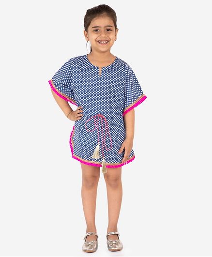 Lil Peacock Half Sleeves All Over Printed Dress - Navy Blue