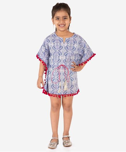 Lil Peacock Half Sleeves All Over Printed Dress - Blue